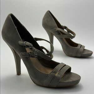 Zara Trf Suede Stiletto Heels Mary Jane 39 EU Buckle Open Toe Strappy 8.5 Gray